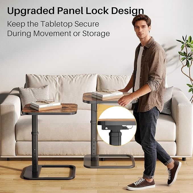 Adjustable Height TV Tray Table with Bumper Rounded Corner Design &amp Flip-top Side Table for Bedroom Living Room Bathroom and Study End Table for Eating Dinner or Laptop Brown