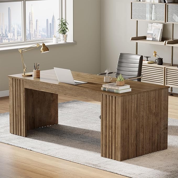 Tribesigns Modern Executive Desk 63-Inch Large Office Computer Desk Study Writing Table Workstation Business Furniture for Home Office Brown