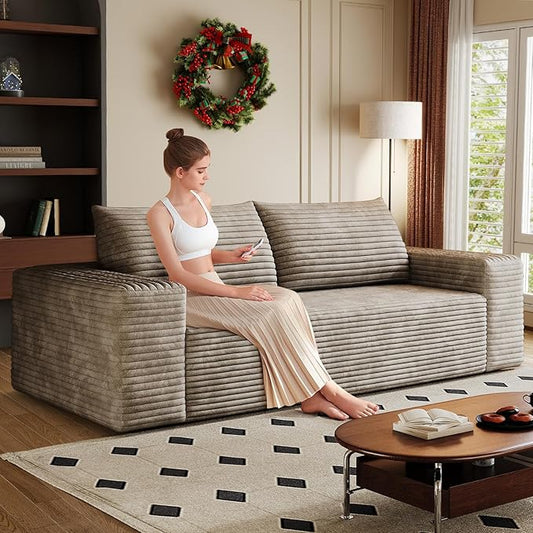 Cloud Loveseat Sofa Corduroy Boneless Couch with High Density Memory Foam Comfy Small Foam Couch in a Box No Assembly Modern Floor Compressed Sofa for Living RoomBedroomSmall Space(70.9WCamel)