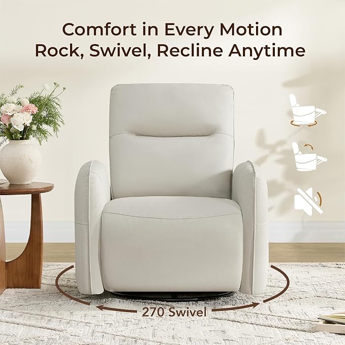 CHITA Faux Leather Power Recliner Chair Swivel Glider Recliner for Adults Nursery Rocking Chair with USB &amp Type-C Charging for Living Room Bedroom Creamy Grey