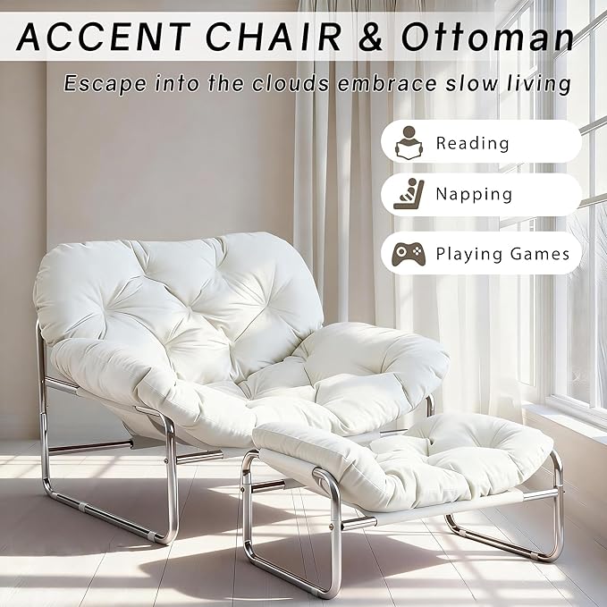 YOXIFOC Modern Style Recliner Armchair with Footrest Multifunctional Leisure Chair with Thickened Cushion and Phone Holder Suitable for Bedroom/Living Room Reading Chair/Garden/Patio (White)