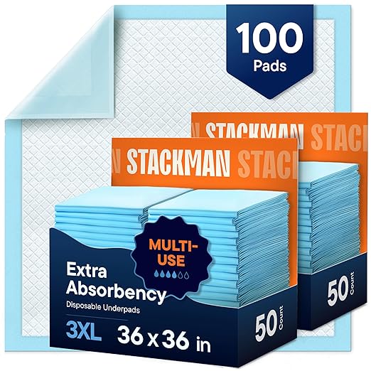 Chucks Pads Disposable Adult Underpads [100-Pack] 36x36 XXXL Super-Absorbent Incontinence Bed Pads – Large Leak-Proof Mattress Protector Pee Pads for Adults Seniors Kids &amp Pets