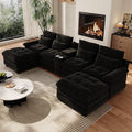 134U Shaped Sectional Couches for Living Room Oversized Modular Sectional Fluffy Couch with 2 Ottoman &amp Storage ConsoleModern 6 Seat Living Room Sofa with Glitter FabricTufted Buttons Black