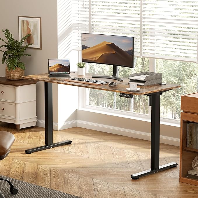 Electric Standing Desk Adjustable Height 40 x 24 Inch Small Sit Stand Desk Stand up Desk for Home Office Computer Workstation (Spliced DesktopBrown)