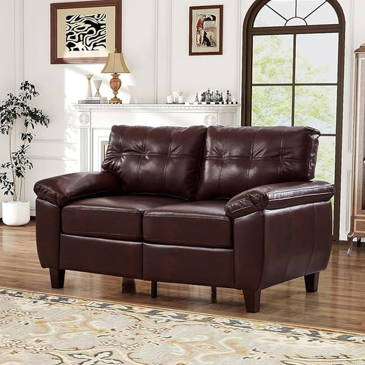 59W Faux Leather Sofa Loveseat Couch with Hidden Storage &amp Tufted Backrest Upholstered Mid Century Modern Couch Deep Seat Comfy Chesterfield Sofa for Livingroom Bedroom Office(2 Seater Burgu