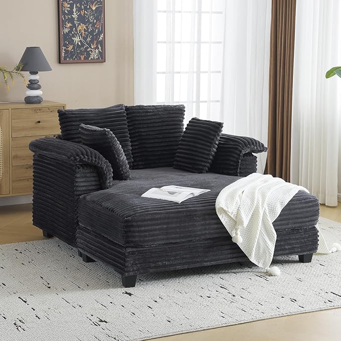 VINGLI Lounge Chair 56 Oversized Reading Chair Corduroy Chaise Sofa Recliner Bed Upholstered Comfy Sleeper Couch with Throw Pillows and Armrests for Living Room Movie Room Bedroom