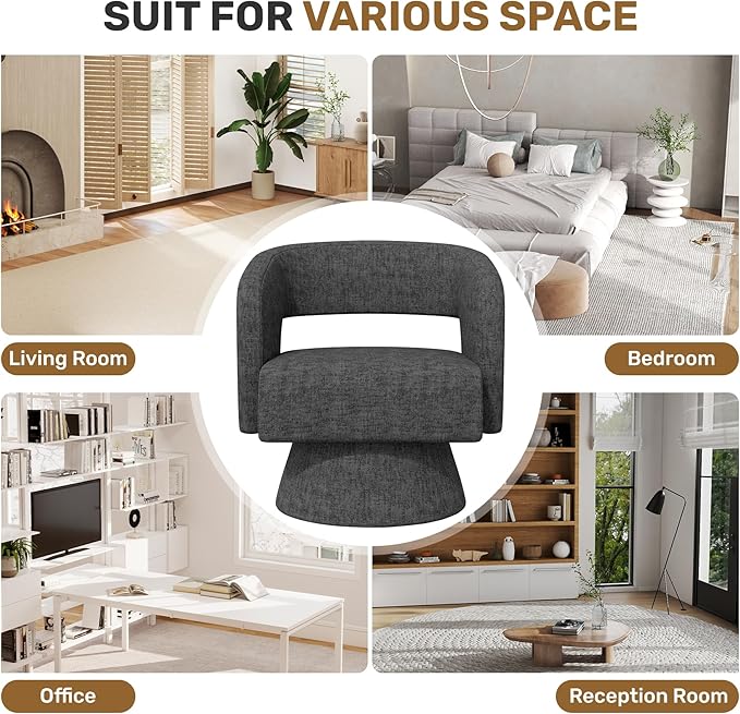 Swivel Accent Chair Set of 2 Modern Comfy Chenille Barrel Chairs Oversized Upholstered Round Arm Chair for Living Room Bedroom Reading Room Black