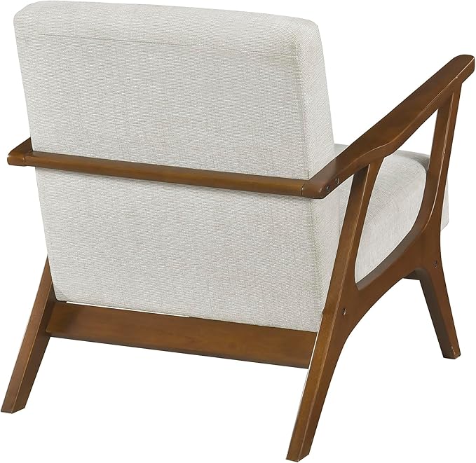 Lexicon Mid-Century Modern Accent Chair Woven Chenille Fabric Lounge Chair Chestnut Solid Wood Frame Wide Arm Rest and Cushioned Comfort for Living Room/Office/Bedroom/Reading Nook Beige