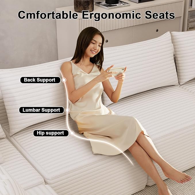 Modular Cloud Sectional Sofa Fluffy Comfy Boneless Couch with Deep Seatversized Convertible Sectional Sofa Couch for Living Room Bedroom Office Apartment (White 3 Seater)