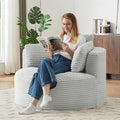 Oversized Round Chair 48W Corduroy Comfy Circle Armchair with Deep Seat &amp 3 Pillows Upholstered Floor Boneless Chair Fluffy Modern Cozy Sofa Chairs for Living Room Bedroom Apartment(Light Gr