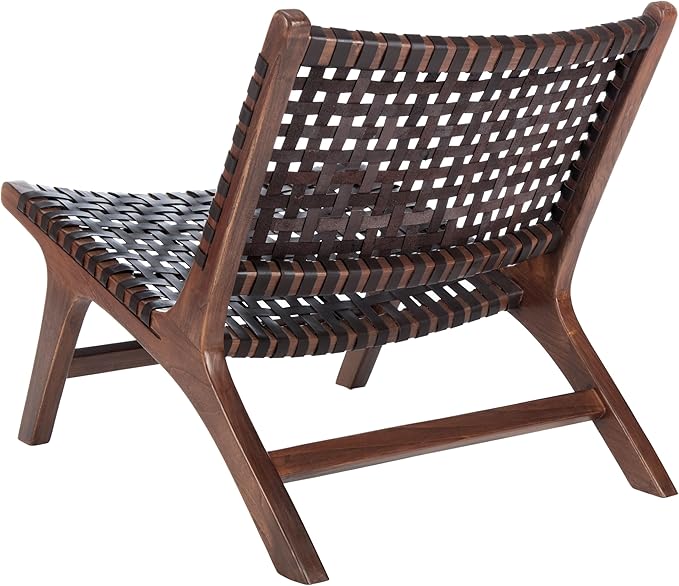 Safavieh Home Luna Natural and White Leather Woven Accent Chair