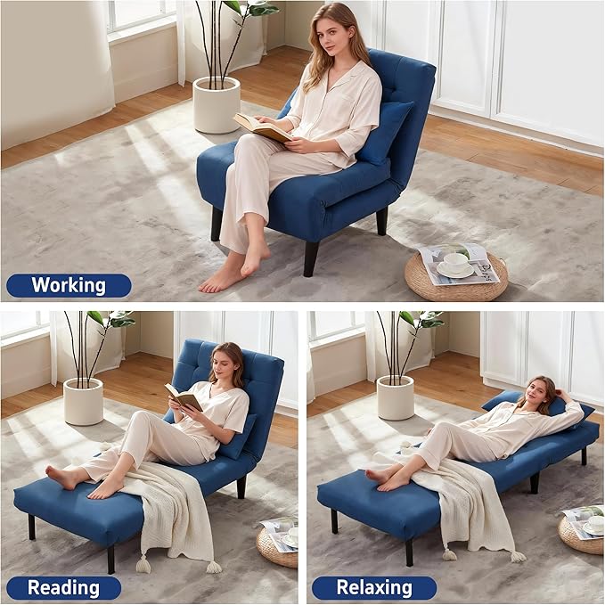 Convertible Chair Bed with 7-in-1 Linen Fabric Couch Bed Ideal for Compact Living Rooms Apartments Guest Rooms or Offices Navy Blue
