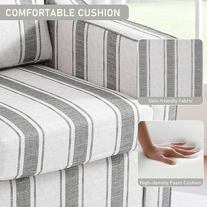 Swivel Accent Chair 360° Swivel Upholstered Club Armchairs for Living Room Comfy Fabric Single Sofa Reading Chair with Deep Seat Metal Swivel Base Gray Stripe