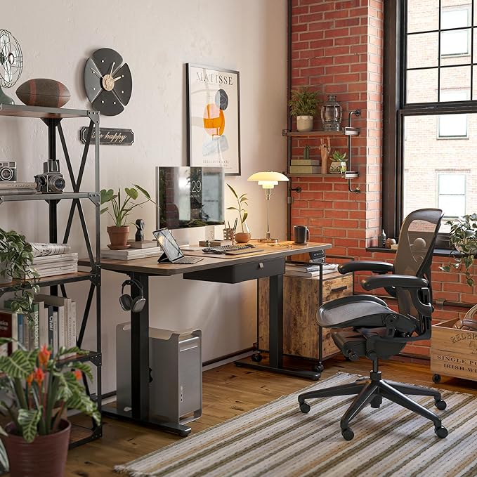 FEZIBO 48 x 24 Inch Standing Desk with Drawer Sit Stand Computer Desk Ergonomic Workstation Home Office Stand Up Table with Storage &amp2 Hooks Rustic Brown