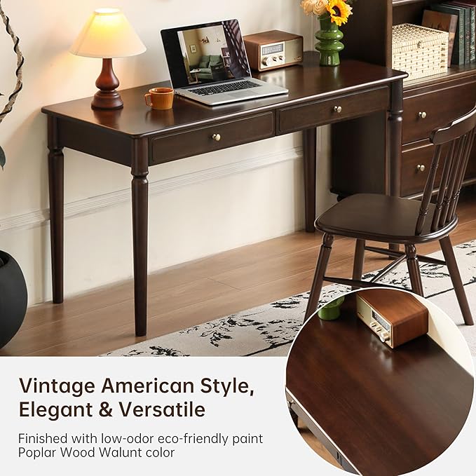 Home Office Desk Solid Wood Computer Desk Vintage Mid-Century Modern Writing Desk with for Study Work 55.11 W