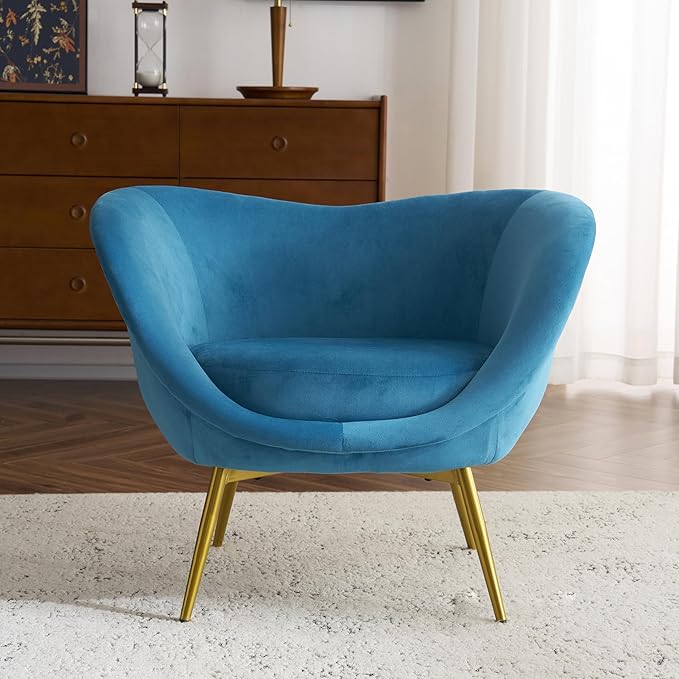 Modern Accent Chair for Living Room Lounge Chair for Bedroom with Gold Metal Legs Vanity Chair for Makeup Room Velvet Teal