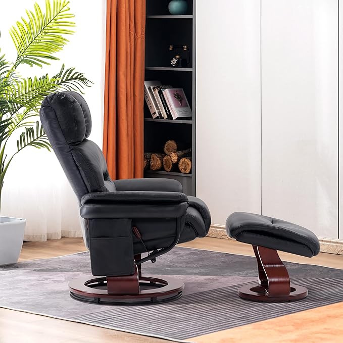MCombo Swivel Recliners with Ottoman Reclining TV Chairs with Vibration Massage Faux Leather Ergonomic Lounge Chair for Living Room Bedroom 4832 (Black)