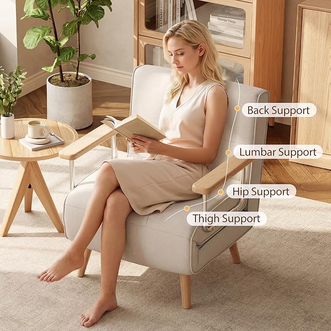 3 in 1 convertible sleeper sofa bed - Portable Rollaway Guest Bed Space-Saving Foldable Design for Easy Storage Futon Chair with 6-Level Adjustable Backrest for Guest Room Apartment Dorm Cream Beige