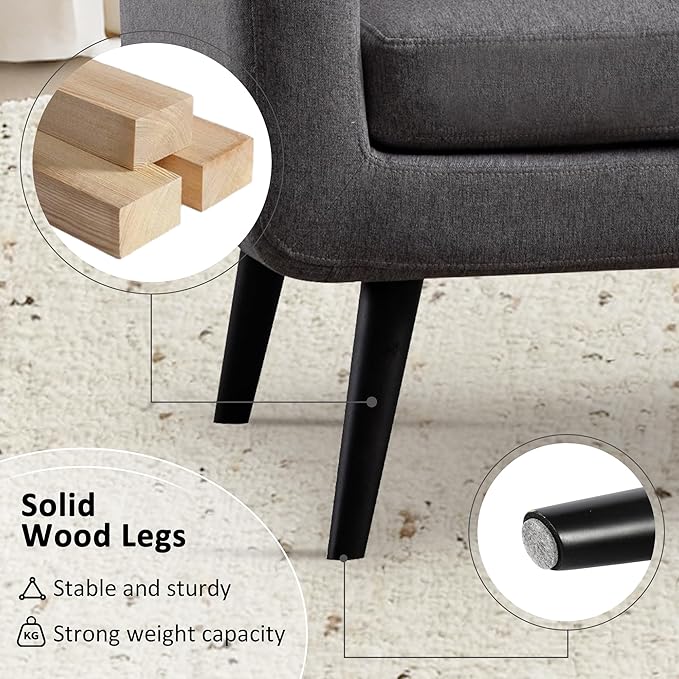 LSSPAID Modern Accent Chairs Upholstered Fabric Cozy Armchairs Living Room Side Chair with Solid Wood Legs Gray