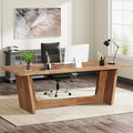 Tribesigns 70.87-Inch Executive Computer Desk: Large Home Office Desk with Solid Wooden Pedestal Industrial Wood Study Writing Table Workstation Business Furniture Walnut