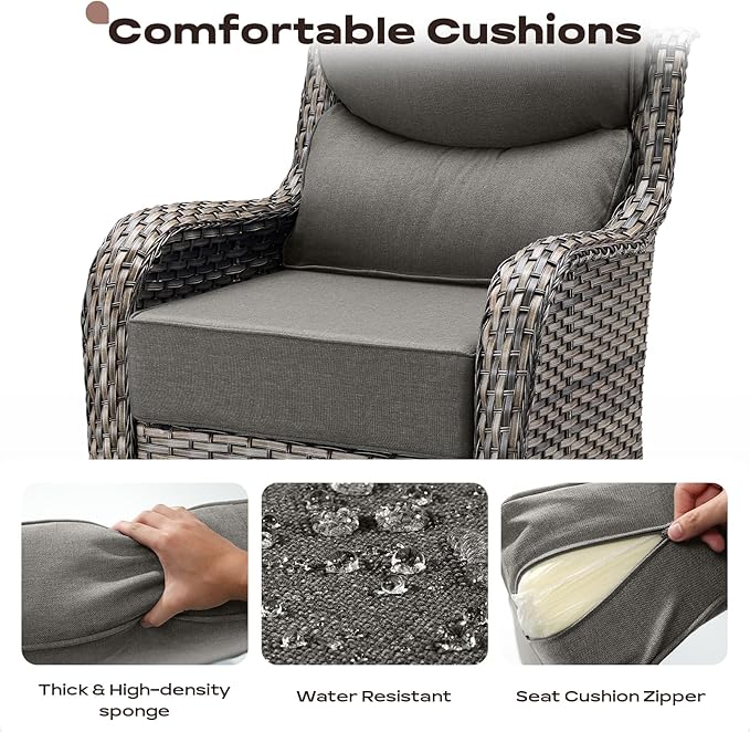 Rilyson Outdoor Swivel Rocker Chairs - All Weather Resistant Wicker Patio Furniture Set of 2 with High Back and 6 inch Thick Cushions for Deck Porch Yard and Poolside Mixed Grey/Grey