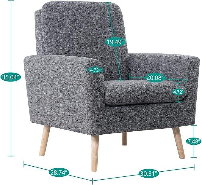 Naomi Home Frida Modern Accent Chair with Plush Fabric Ergonomic Indoor Lounge Chair Comfy Arm Chair for Bedroom &amp Living Room Chairs with Oak Legs and Thick Cushioning