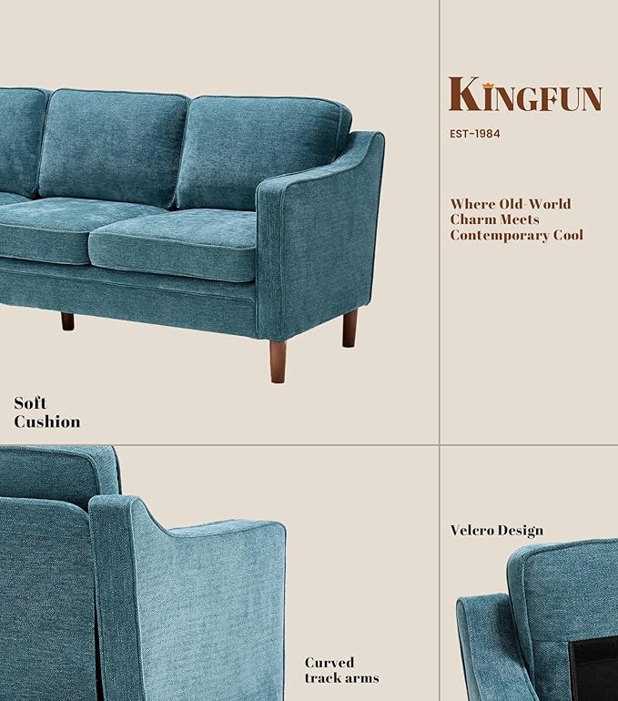 Kingfun Living Room Furniture Sets 3 Seater Couch and 2 Armchair Mid Century Modern Sofa Set Chenille Couch with Solid Wood Frame for Living Room &amp Bedroom Water Green