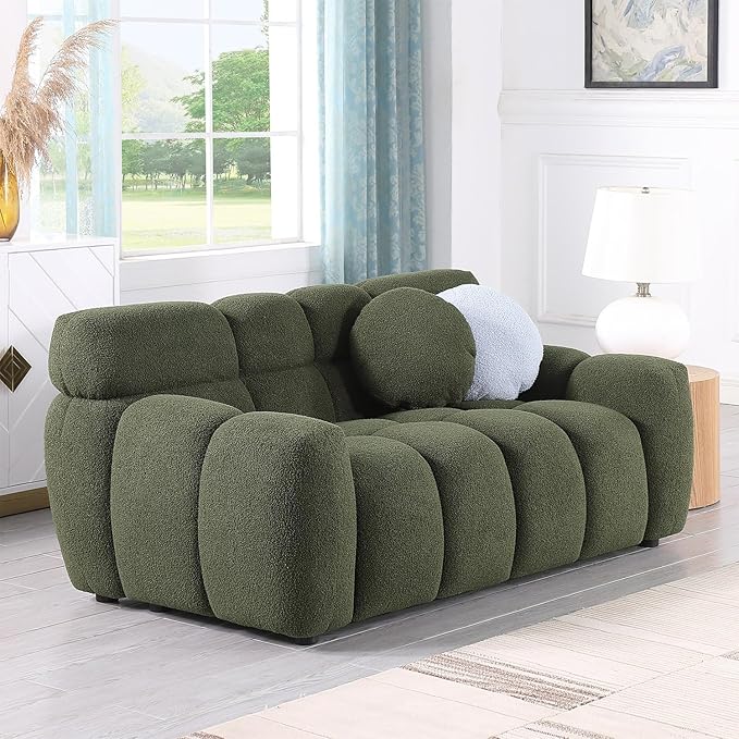 kevinplus 65'' Loveseat Boucle Sofa Couch for Living Room Modern Contemporary 2-Seat Upholstered Cloud Sofa Couch for Apartment Bedroom Dorm Small Space Boucle Fabric Green