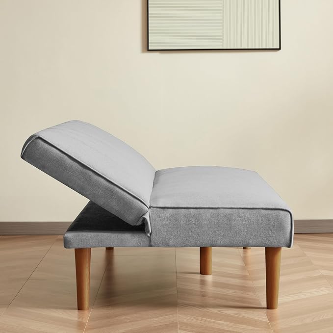 HomePop Upholstered Bergen Convertible Futon Sofa Bed Modern Sofa Couches for Living Room Small Spaces Dorm Apartment Gray Woven