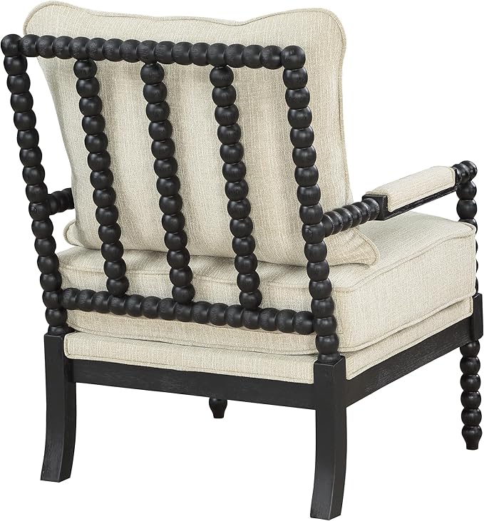 OSP Home Furnishings Eliza Spindle Accent Chair Linen Fabric with Black Wood