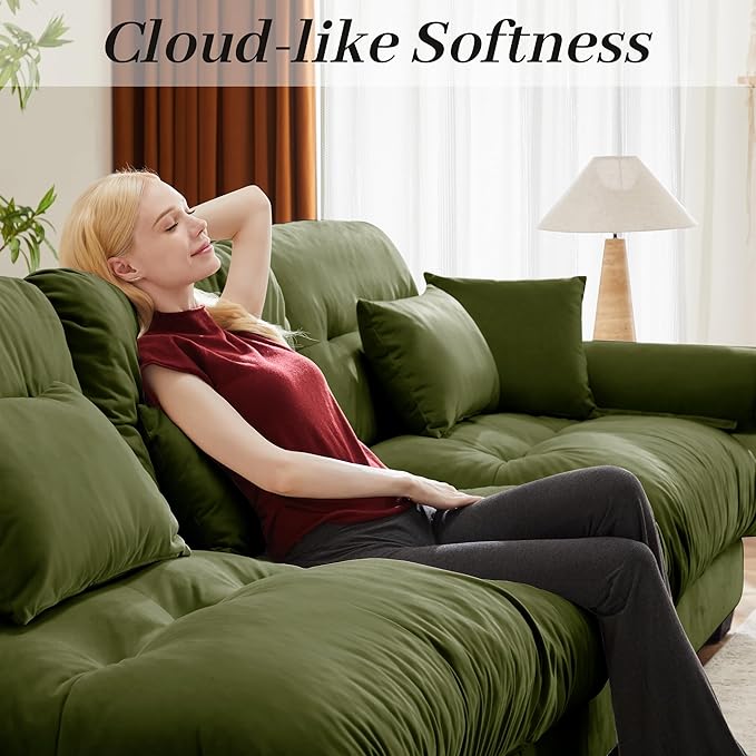 166 Modular Sectional SofaVelvet Upholstered Couches for Living Room4 Seater Green Sofa Couch with Movable OttomanBig Comfy Cloud Couch with Deep Seats for Living RoomApartmentBedroom