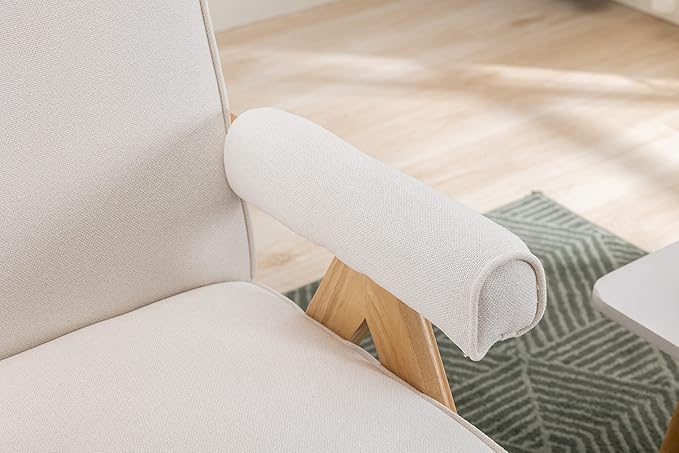 Leisure Chair with Solid Wood Armrest and Feet Mid-Century Modern Accent Chair for Living Room Bedroom Studio Chair