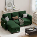 JAMFLY Convertible Sectional Couches for Living Room L-Shaped Couch 3 Seat Sectional Sofa Set with Polyester Fabric and Movable Ottoman Small Couch for Apartments OfficeGreen