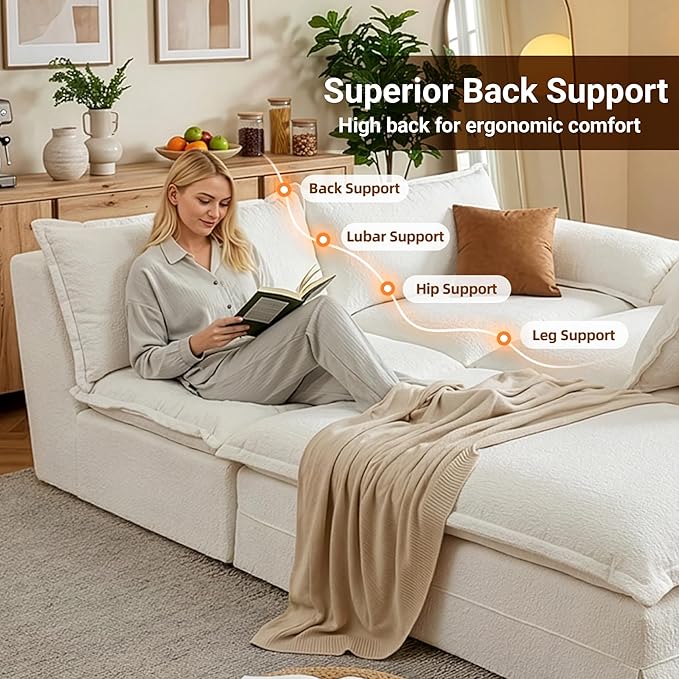 Claiks 123 Modular Boneless Couch U Shaped Couch for Living Room Modern Deep Seat Sofa 3 Seater Chenille Fabric Comfy Cloud Couches with Movable Ottoman Beige