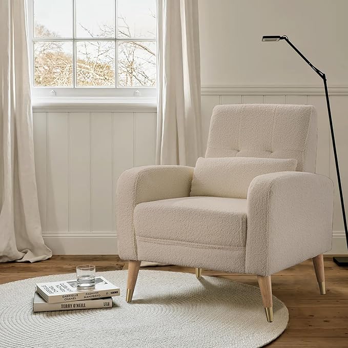 Dolonm Mid-Century Modern Accent Chair Upholstered Armchair Living Room Chair Comfy Single Sofa Chair with Sturdy Legs Polyester Fabric Chair for Living Room Bedroom Camel