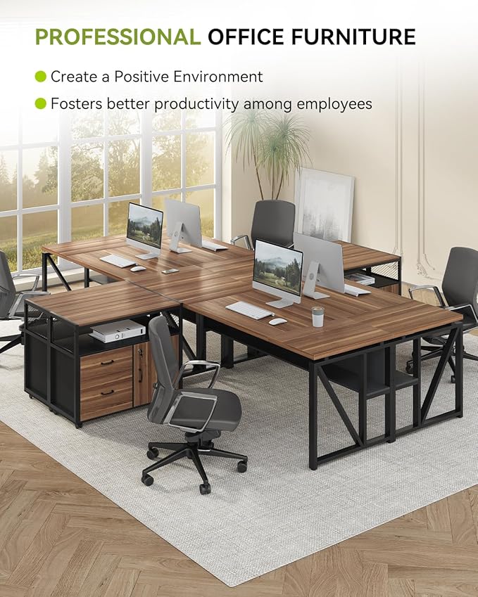 LITTLE TREE 63 L Shaped Executive Computer Desk and Drawer lateral File Cabinet Dark Brown