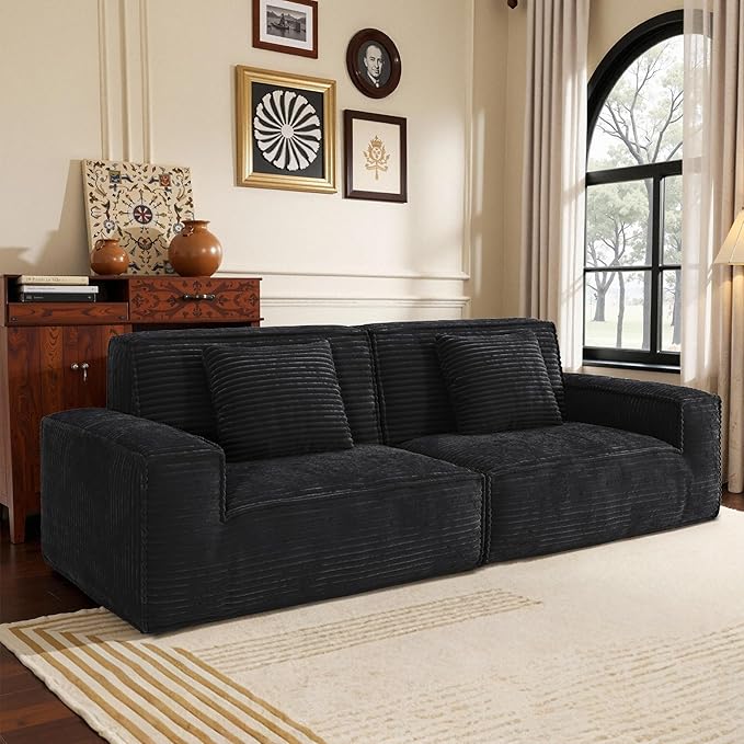 106 Cloud Sectional Couch with Deep Seat No Assembly Required Modern Upholstered Boneless Couches with 2 Pillows Full Sponge Compressed Sofa for Living Room/Apartment (Black)