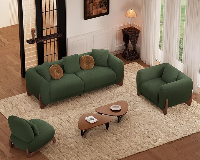 Morden Fort Sherpa Boucle Couch Armchair Single Modern Sofa Upholstered Deep Chair with Soft Throw Pillow Skin-Friendly Minimalist Accent Chair Compatible with Sofa Set Couch for Living Room Green