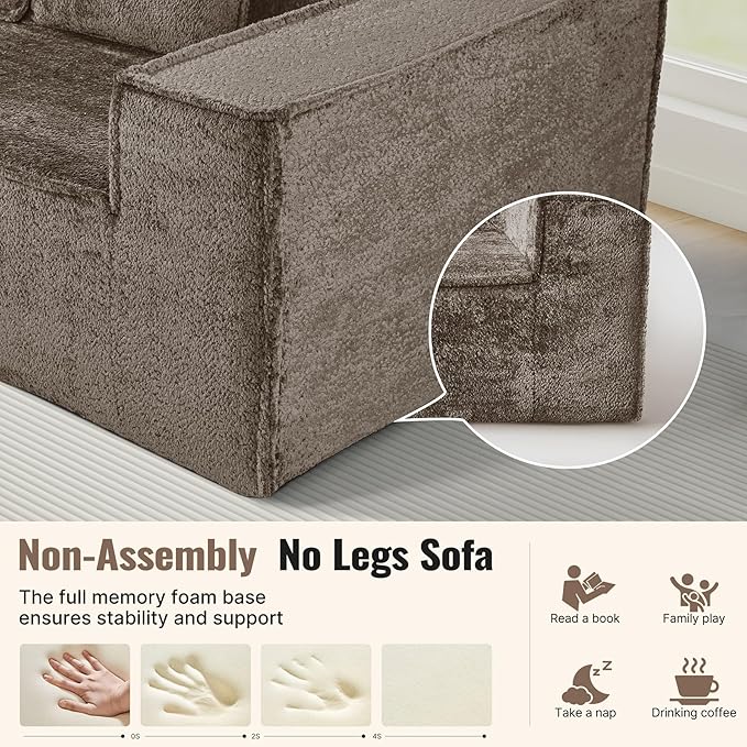 77'' Chenille Upholstered Modern Cloud Loveseat Sofa No Assembly Required Deep Seat Couches Includes 2 pcs Pillows for Living Room Bedroom Apartment(Brown)