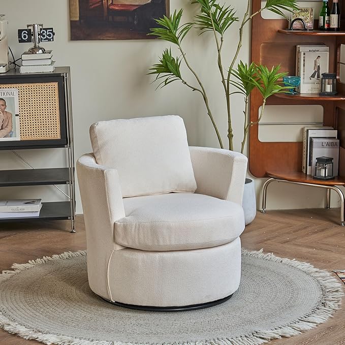 Swivel Accent ChairModern Comfy Round 360°Swievl Club ChairSwivel Barrel Chair for Living RoomBedroomHotelOfficeBeige