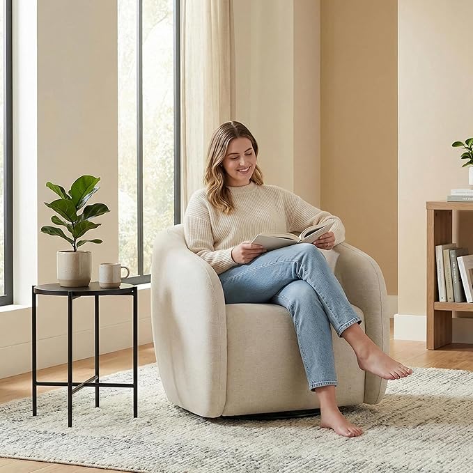 Watson &amp Whitely Swivel Accent Chairs for Living Room Modern Upholstered Arm Chair for Bedroom Fabric in Cream