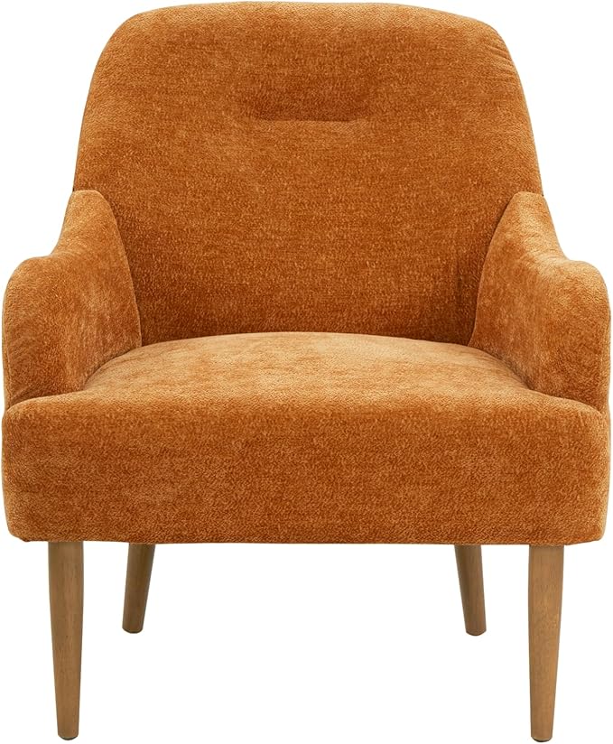 Chenille Armchair Modern Style Accent Chair with Wood Legs Comfy Design for Living Room Bedroom Office Orange
