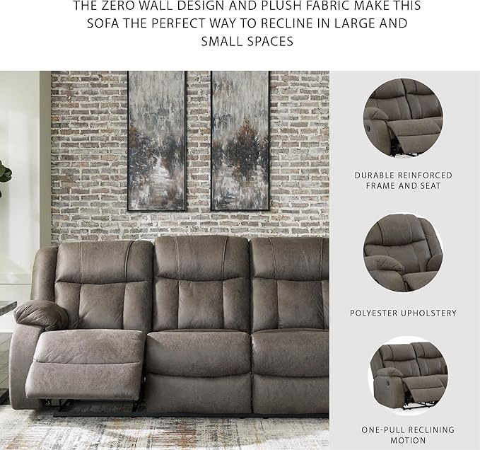 Signature Design by Ashley First Base Contemporary Faux Leather Manual Reclining Sofa Gray