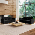 81.89 Sofa Comfy 3 Seat Sofa Tufted Chenille Upholstered Sofa Couch for Living Room with Gold Metal Legs and 2 Throw Pillows (Black（3+3）)