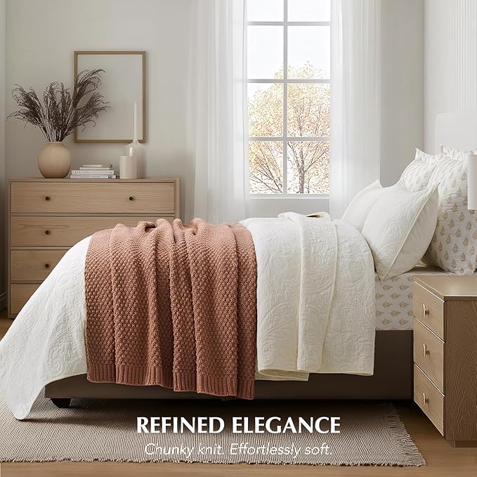 EVERGRACEHOME Chunky Chenille Knit Throw Blanket for Couch Soft Luxurious Moss Stitch Blankets for Bed Cozy Decorative Farmhouse Knitted Throws for Sofa Terracotta Clay 50 x 60