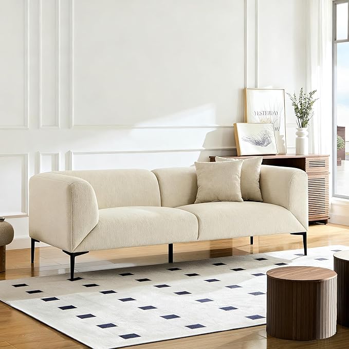 82 Modern Sofa 3-Seater Boucle Couch with Metal Legs Luxury Cloud Tuxedo Sofas Upholstered Minimalist Deep Seat Curved Couches for Living Room Bedroom Home Office Apartment Beige | Upholstered