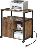 File Cabinet Office Filing Cabinets with Socket and USB Charging Port Printer Stand with Storage for A4 Letter Size Metal Side Frame for Home Office
