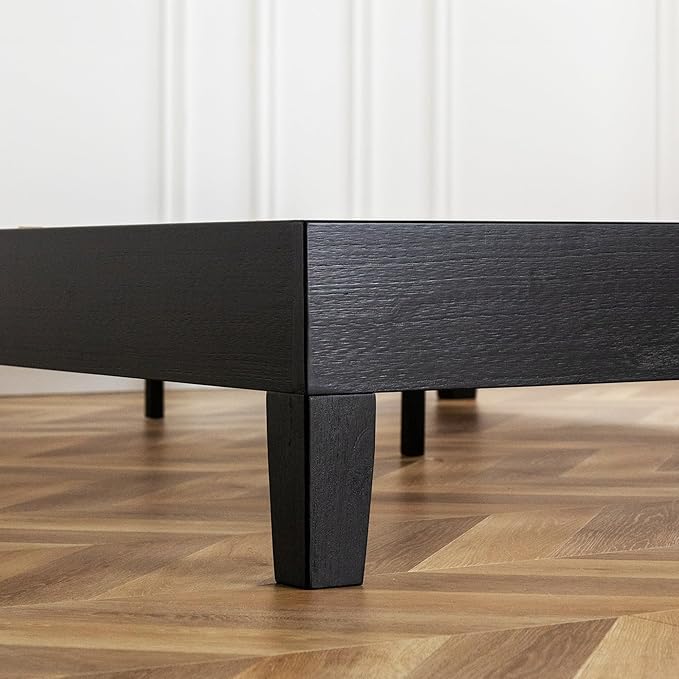 Mellow Naturalista Grand 12 Inch Solid Wood Platform Bed with Wooden Slats Easy Assembly Queen Black