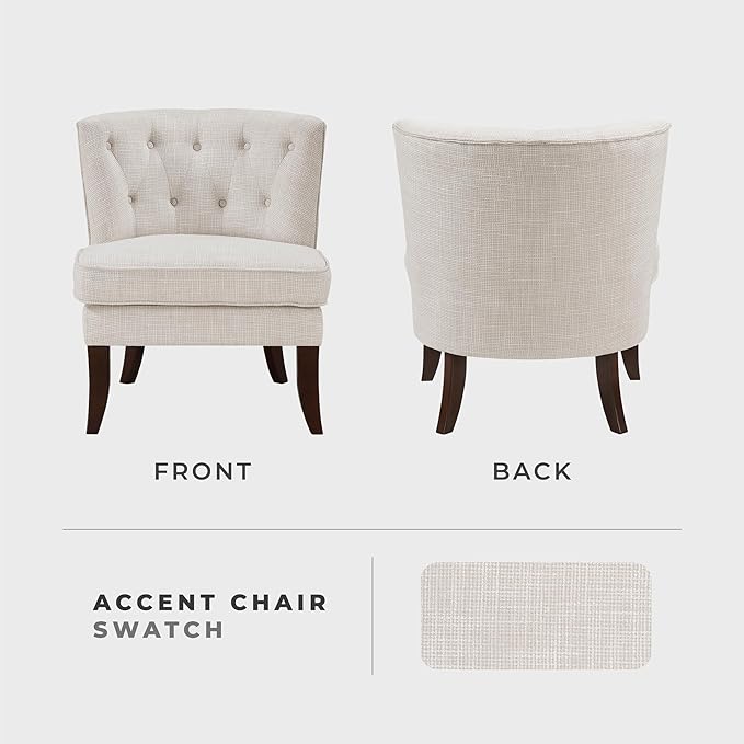 Lexicon Accent Chair Textured Fabric Upholstered Armless Chair with Solid Wood Legs Button Tufted Curved Back for Living Room/Bedroom/Office/Waiting Area Beige
