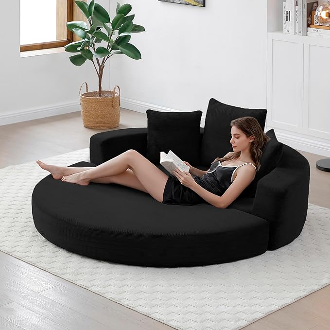 67 Round Convertible Folding Sofa Bed Boneless Couch Loveseat Floor Sleeper Chaise Lounge for Living Room Apartment Dorm Small Spaces Black
